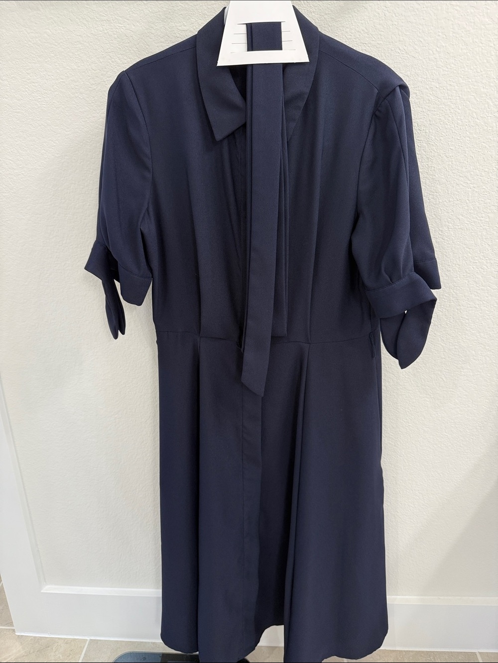 Calvin Klein Navy Midi Dress with Tie Neck